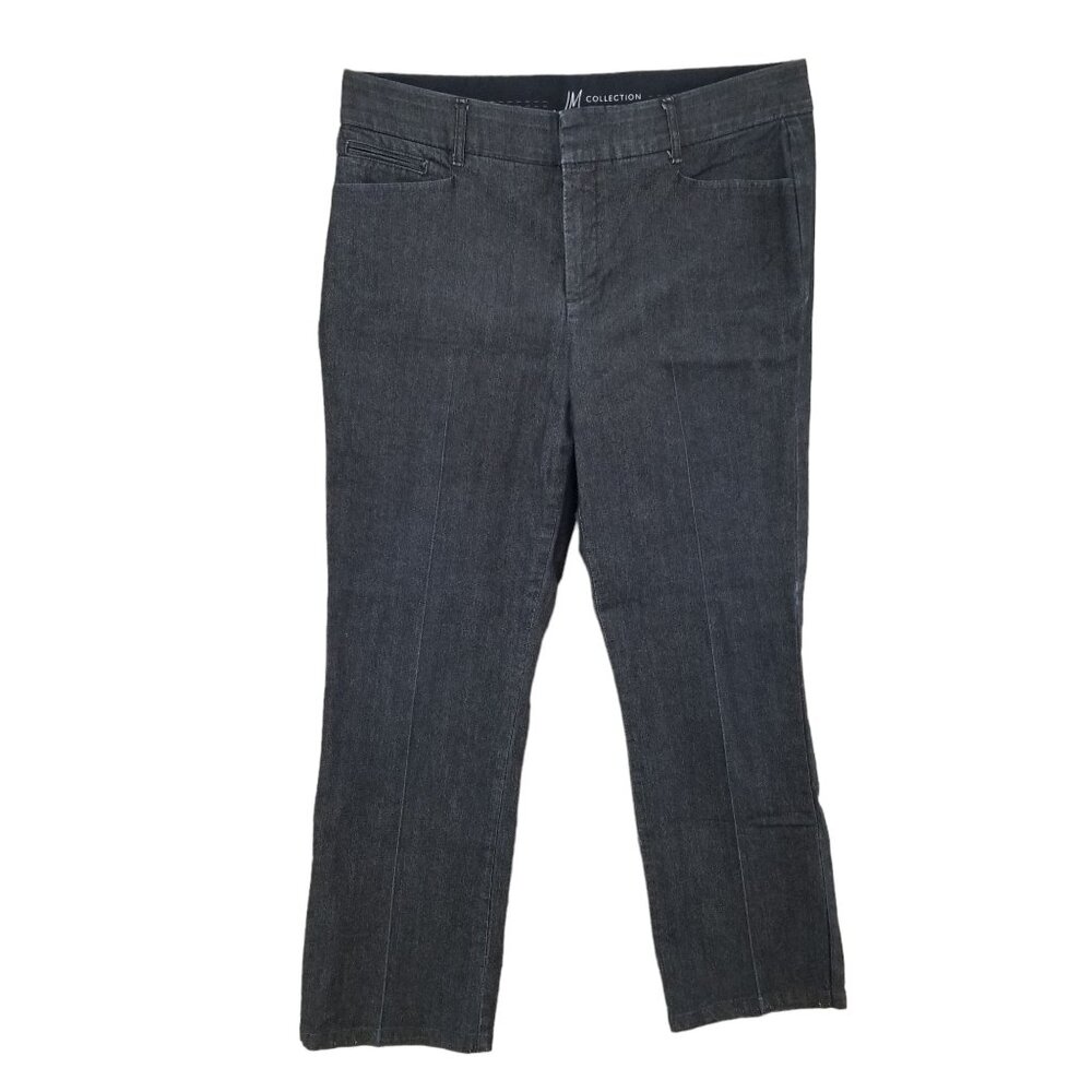 M Collection Straight Jeans Womens Dark Blue Flex Waist Stretch Denim Size 12 S